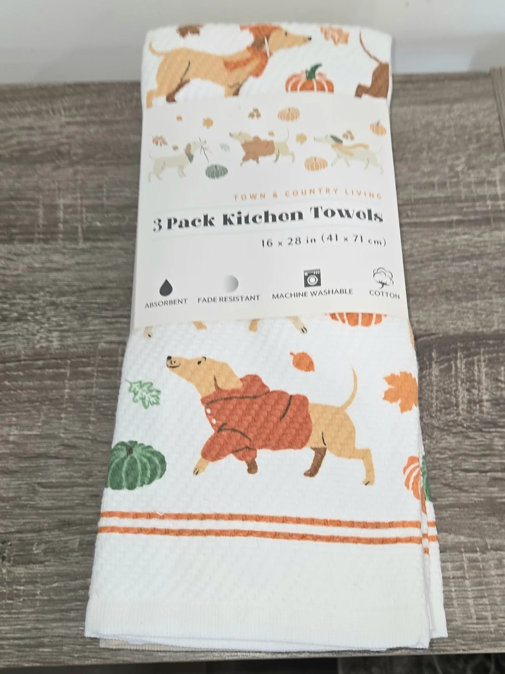 3-Pack of Town & Country Living Kitchen Towels featuring a Dachshund